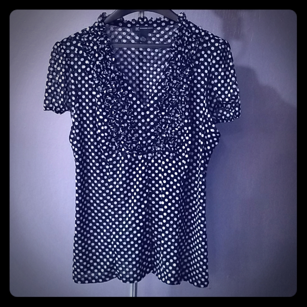 Black  short sleeve blouse with white polka dots